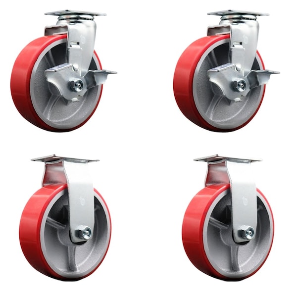 Service Caster Tool Box Caster Wheel Set 6'' Red Poly on Cast Iron Swivel Casters, 4PK TOOL-SCC-20S620-PUB-RS-TLB-2-R-2 - main